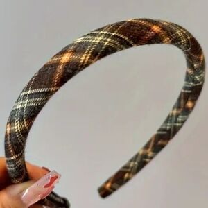 New boutique handmade plaid flexible headband brown/orange